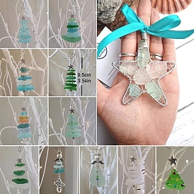 Christmas Tree Shape Glass Hanging Decortions, for Ocean Christmas Tree Ornament