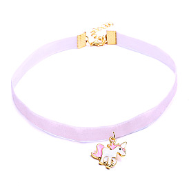 Cute Pink Ribbon Pony Necklace - Fashionable Animal Lock Collar for Women.