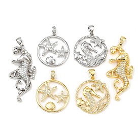 Подвески из морской латуни с микропаве из кубических цирконий, морской конек/морская звезда