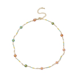 Handmade Brass Flower Link Chain Necklace for Women