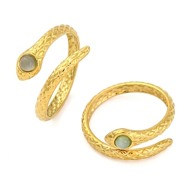 Golden 304 Stainless Steel Open Cuff Rings, with Resin, Jewely for Women, Snake