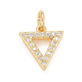 Eco-Friendly Brass Micro Pave Cubic Zirconia Pendants, with Jump Ring, Long-Lasting Plated, Lead Free & Cadmium Free, Triangle