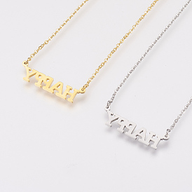 304 de acero inoxidable collares pendientes, palabra con feliz