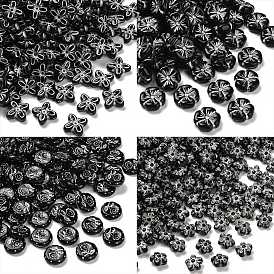 Непрозрачные акриловые бусины, цветок, серебристого металла, обвитыми