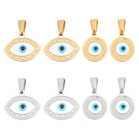 8 pcs 4 style 304 pendentifs en acier inoxydable, avec l'émail, formes mélangées avec mauvais œil