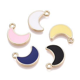 Rack Plating Alloy Enamel Charms, Golden, Moon Charm