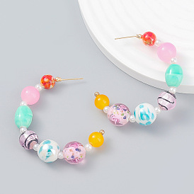 Bohemian Style Geometric Alloy Earrings with Imitation Pearls and Multi-layer Braided Ear Studs for Women