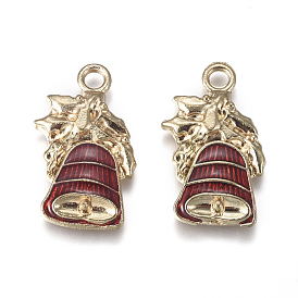 Golden Plated Alloy Pendants, with Enamel, Bell, for Christmas