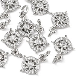 SHEGRACE Brass Micro Pave Cubic Zirconia Charms, Ring with Sun Charms, Cadmium Free & Lead Free & Nickel Free