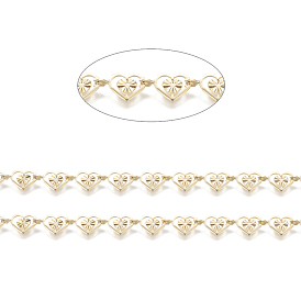 Brass Handmade Beaded Chains,  Link Chain, Long-Lasting Plated, Soldered, with Spool, Textured Heart