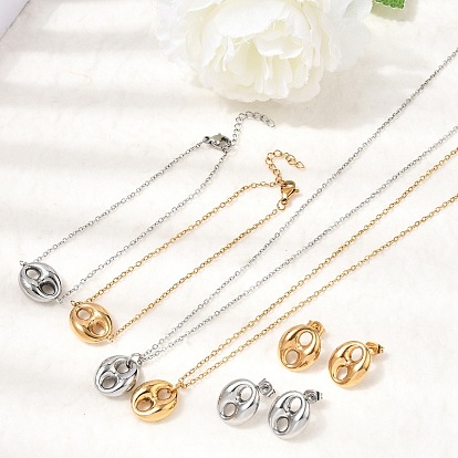 304 Наборы овальных подвесок, браслетов и сережек-гвоздиков из нержавеющей стали