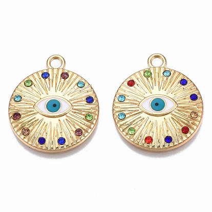 Стойки обшивки сплава эмали подвески, с красочными горный хрусталь, без кадмия, без никеля и без свинца, плоский круглый с оберегами от сглаза