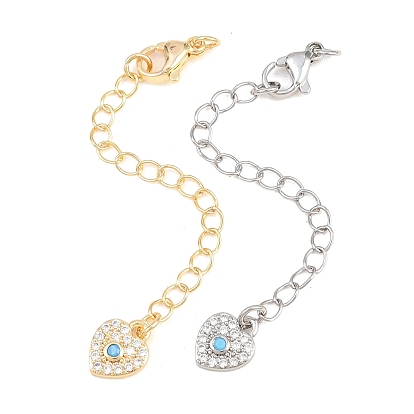 Латунный удлинитель бордюрной цепи, Цепочки с застежками-карабинами и подвесками из кубического циркония., сердце