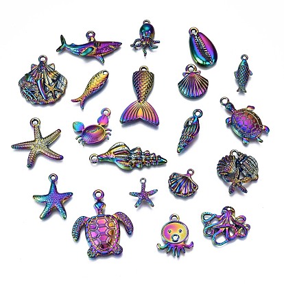 Rainbow Color Alloy Pendants, Cadmium Free & Nickel Free & Lead Free, Marine Organism