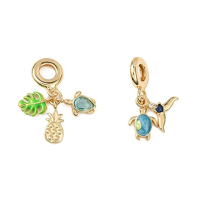 Подвески из океанской латуни с кубическим цирконием в европейском стиле, Подвески с большими отверстиями в виде морских животных, украшенные эмалью., реальный 16 k позолоченный