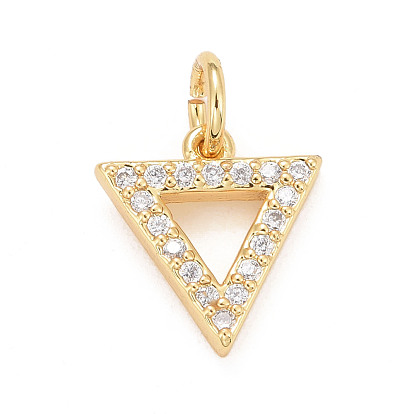 Eco-Friendly Brass Micro Pave Cubic Zirconia Pendants, with Jump Ring, Long-Lasting Plated, Lead Free & Cadmium Free, Triangle