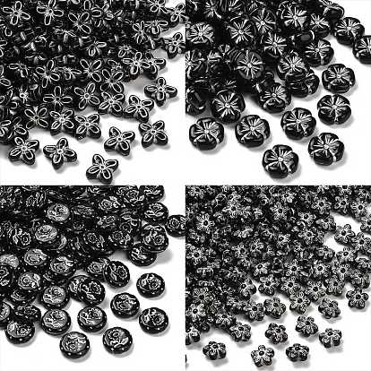 Непрозрачные акриловые бусины, цветок, серебристого металла, обвитыми