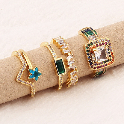 Vintage Style Emerald Green CZ Ring with Colorful Stones - Elegant Hand Jewelry