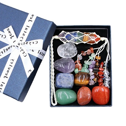 Natural Gemstone Display Decoration & Gemstone Chips Hanging Decoration Set, Healing Stone for Reiki Chakra Meditation Therapy Decos