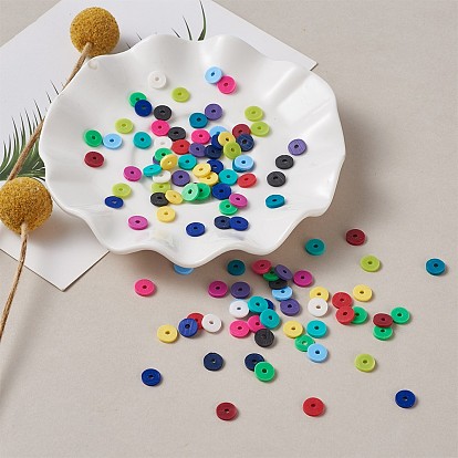 Eco-Friendly Handmade Polymer Clay Beads, Disc/Flat Round, Heishi Beads