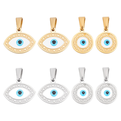8 pcs 4 style 304 pendentifs en acier inoxydable, avec l'émail, formes mélangées avec mauvais œil