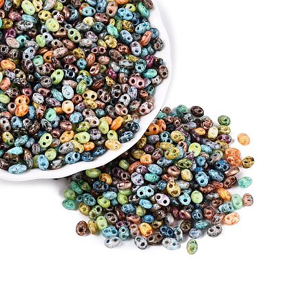 Picasso Glass Seed Beads, Oval, 2-Hole