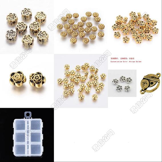 120Pcs 6 Styles Tibetan Style Alloy Beads, Flower