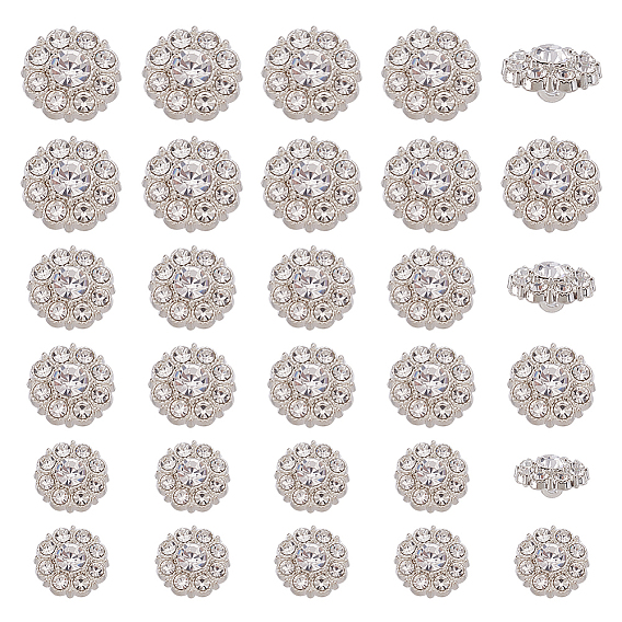 30 шт. 2 стили 1-отверстие сплав горный хрусталь хвостовик кнопки, цветок