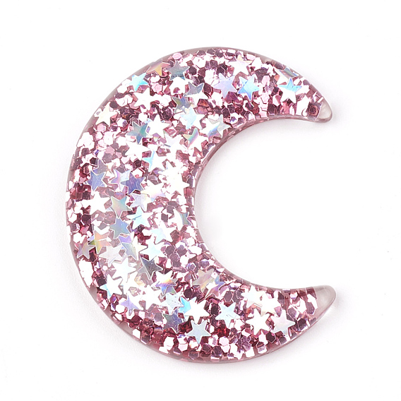 Transparente Harzcabochons, mit Pailletten, Mond