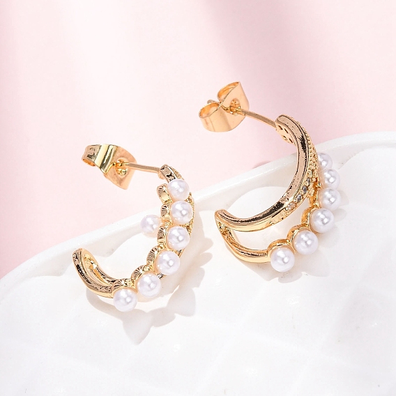 Серьги-гвоздики в форме буквы С из латуни с микропаве из прозрачных кубических цирконий, с ABS имитации жемчуга