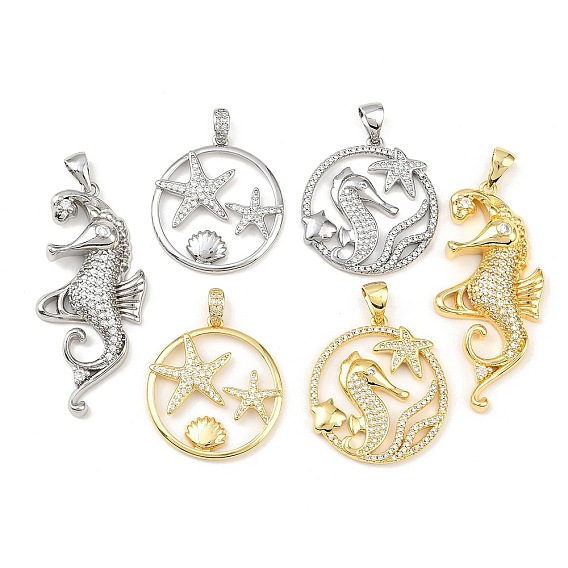 Подвески из морской латуни с микропаве из кубических цирконий, морской конек/морская звезда