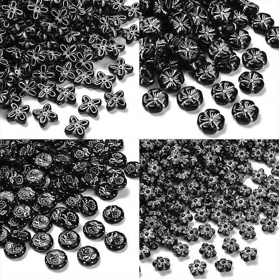 Непрозрачные акриловые бусины, цветок, серебристого металла, обвитыми