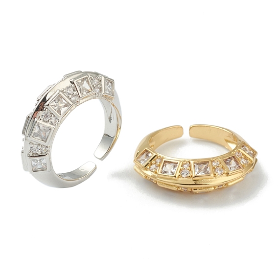 Brass Micro Pave Clear Cubic Zirconia Cuff Rings, Open Rings