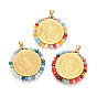 304 подвески из нержавеющей стали, плоские круглые с святым Бенедиктом, со стеклянными бусинами, ионное покрытие (ip), реальный 18 k позолоченный, граненые