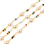 Handmade Brass Beaded Chain, with Glass Half Round Links & Seed Beads, Long-Lasting Plated, Soldered, with Spool, Golden