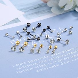925 Silver Dumbbell Square Block Round Bead Heart-shaped Zircon Stud Earrings for Women