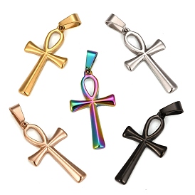 Ion Plating(IP) 304 Stainless Steel Pendants, for Jewelry Making, Ankh Cross