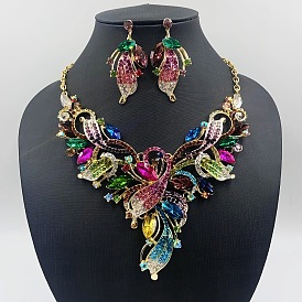 Комплекты ожерелий и серег из сплава со стразами и стеклом для женщин, цветок и листья