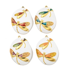 Ion Plating(IP) 304 Stainless Steel Pendants, with Enamel, Real 18K Gold Plated, Oval with Dragonfly Charm