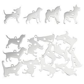 10 Style Stainless Steel Puppy Pendants, Dog with Heart