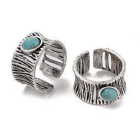 Oval Synthetic Turquoise Cuff Rings, Alloy Wide Band Open Rings for Women, Cadmium Free & Lead Free