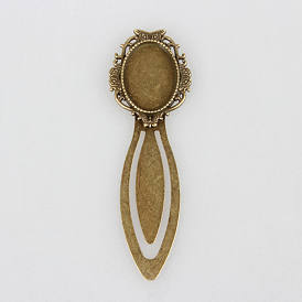 Iron Bookmark Cabochon Settings, Cadmium Free & Nickel Free & Lead Free, with Alloy Tray, Oval, 88x28x3mm, Tray: 18x25mm