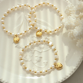 Freshwater Pearl and Steel Bead Bracelet: Unique Titanium Chain for Women's Fashion Elegance (E272)