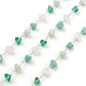 Chaînes de perles triangulaires en pierres précieuses naturelles mélangées, avec les accessoires en laiton, non soudée, avec bobine