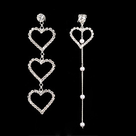 Asymmetrical Heart-shaped Pearl Earrings with Diamonds for Women (E576)