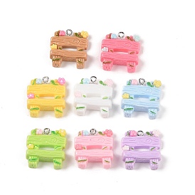 Opaque Resin Pendants, Flower Bench Charms with Platinum Plated Iron Loops