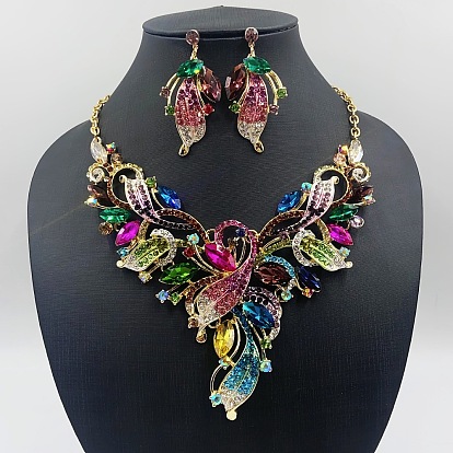 Комплекты ожерелий и серег из сплава со стразами и стеклом для женщин, цветок и листья