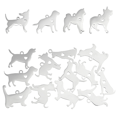 10 Style Stainless Steel Puppy Pendants, Dog with Heart