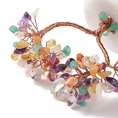 Natural Gemstone Chips and Natural White Jade Pedestal Display Decorations, Healing Stone Tree, for Reiki Healing Crystals Chakra Balancing, with Rose Gold Plated Brass Wires, Lucky Tree