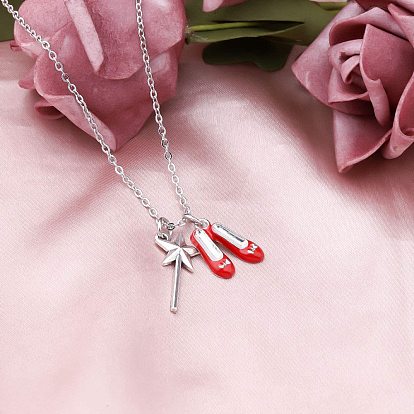 Звезда волшебная палочка и танцевальные туфли сплав красная эмаль подвеска ожерелье для женщин